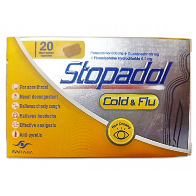 STOPADOL COLD & FLU ( PARACETAMOL + GUAIFENESIN + PHENYLEPHRINE HCL ) 20 HARD GELATIN CAPSULES